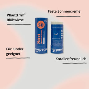 4peoplewhocare feste Sonnencreme LSF 50 Verpackung mit Impact