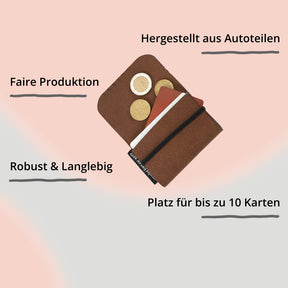 Cardholder von Airpaq – braun mit Impact, gefüllt mit Karten und Kleingeld