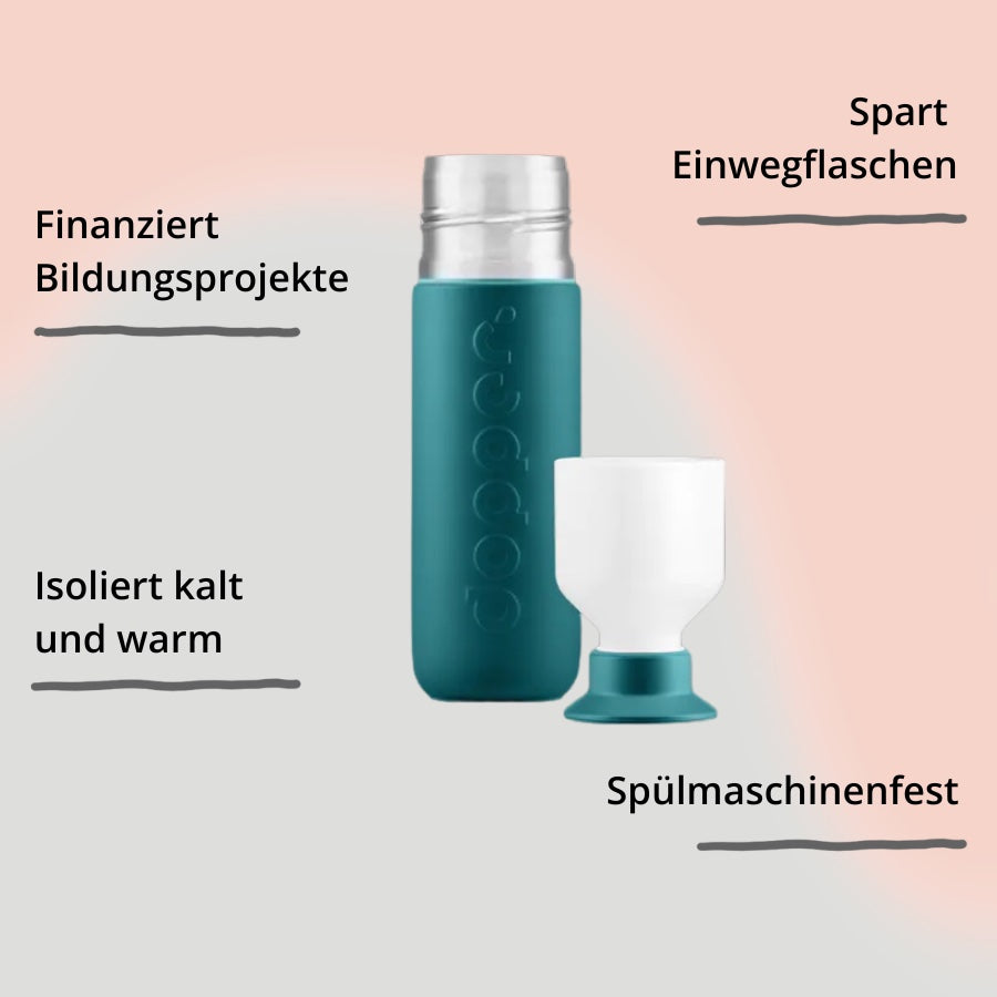 Dopper Insulated 350 ml – Green Lagoon geöffnet und mit Impact