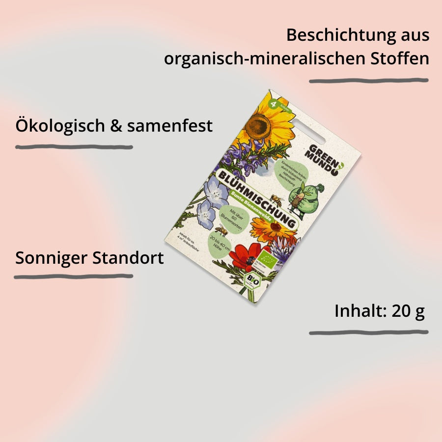 Saatgut Blühmischung Bunte Bienenweide von Green Mundo– Verpackung mit Impact