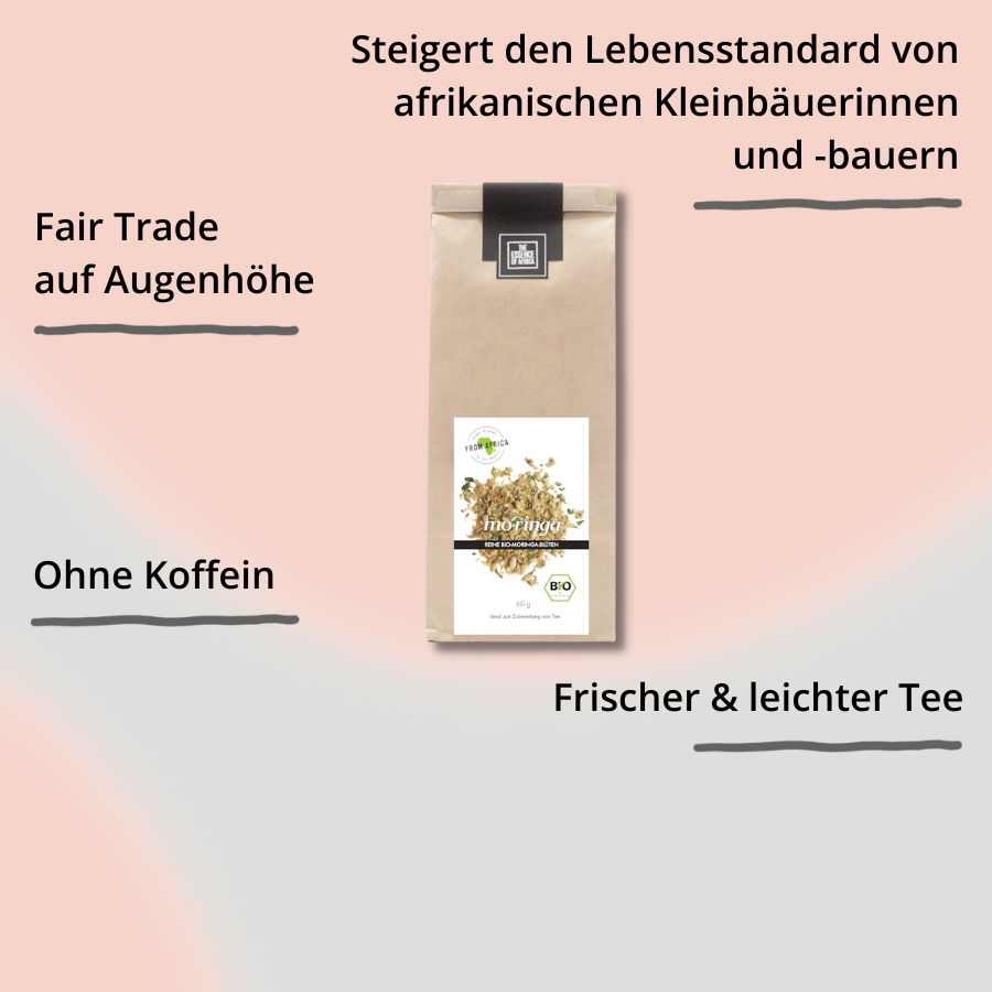 The Essence of Africa – Moringa Blüte Verpackung von vorne mit Impact