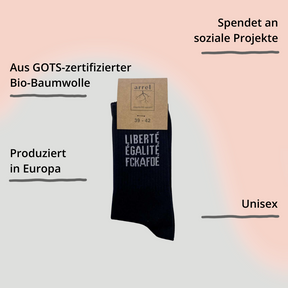 Statementsocken LIBERTÉ ÉGALITÉ FUCK AFD von arrel in schwarz mit Impact