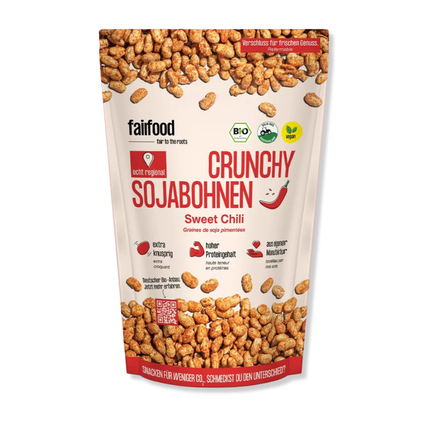 Crunchy Sojabohnen – Sweet Chili von fairfood  Verpackung