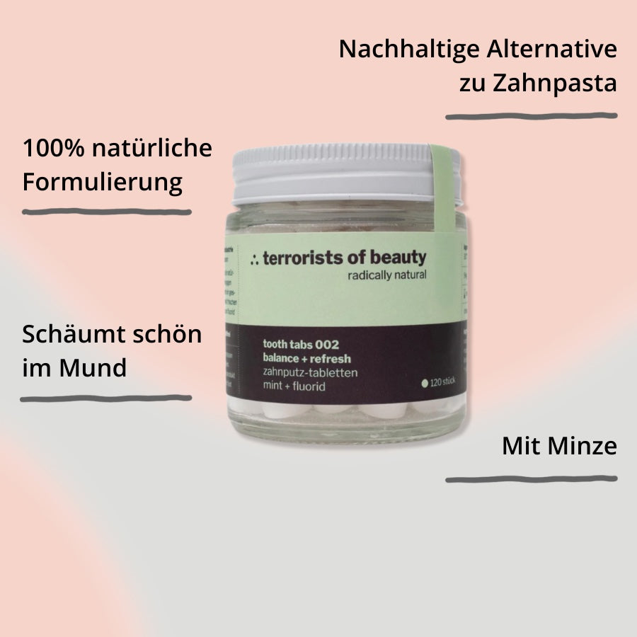 Zahnputztabletten – Minze von terrorists of beauty – Glas von vorne mit Impact